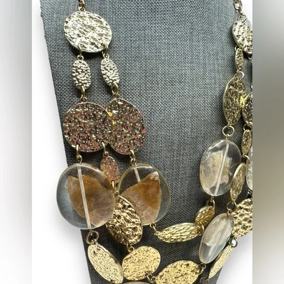 Graziano Gold Tone Lucite Mica Flake Multi Strand Adjustable Necklace - Picture 3 of 8